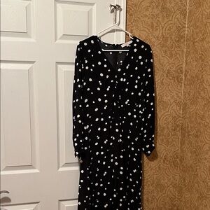 LOFT Black and White Polka Dot Long Sleeve Dress